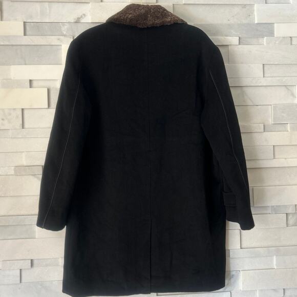 RAIDY BOER Men's Wool Removable Fur Collar Leather Trim Black Coat 38 US/48 EU - Picture 2 of 10
